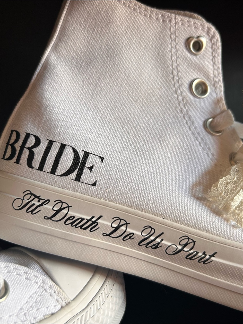 CONVERSE White Bride High-Top Canvas Sneakers with Script Sole Detail